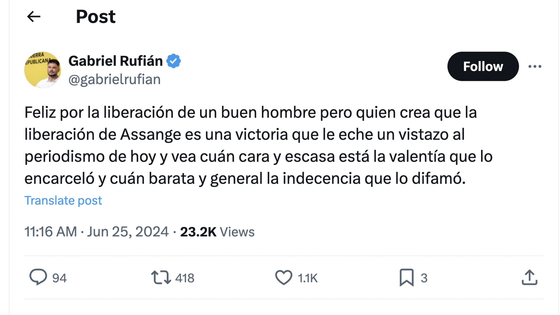 El mensaje de Rufián