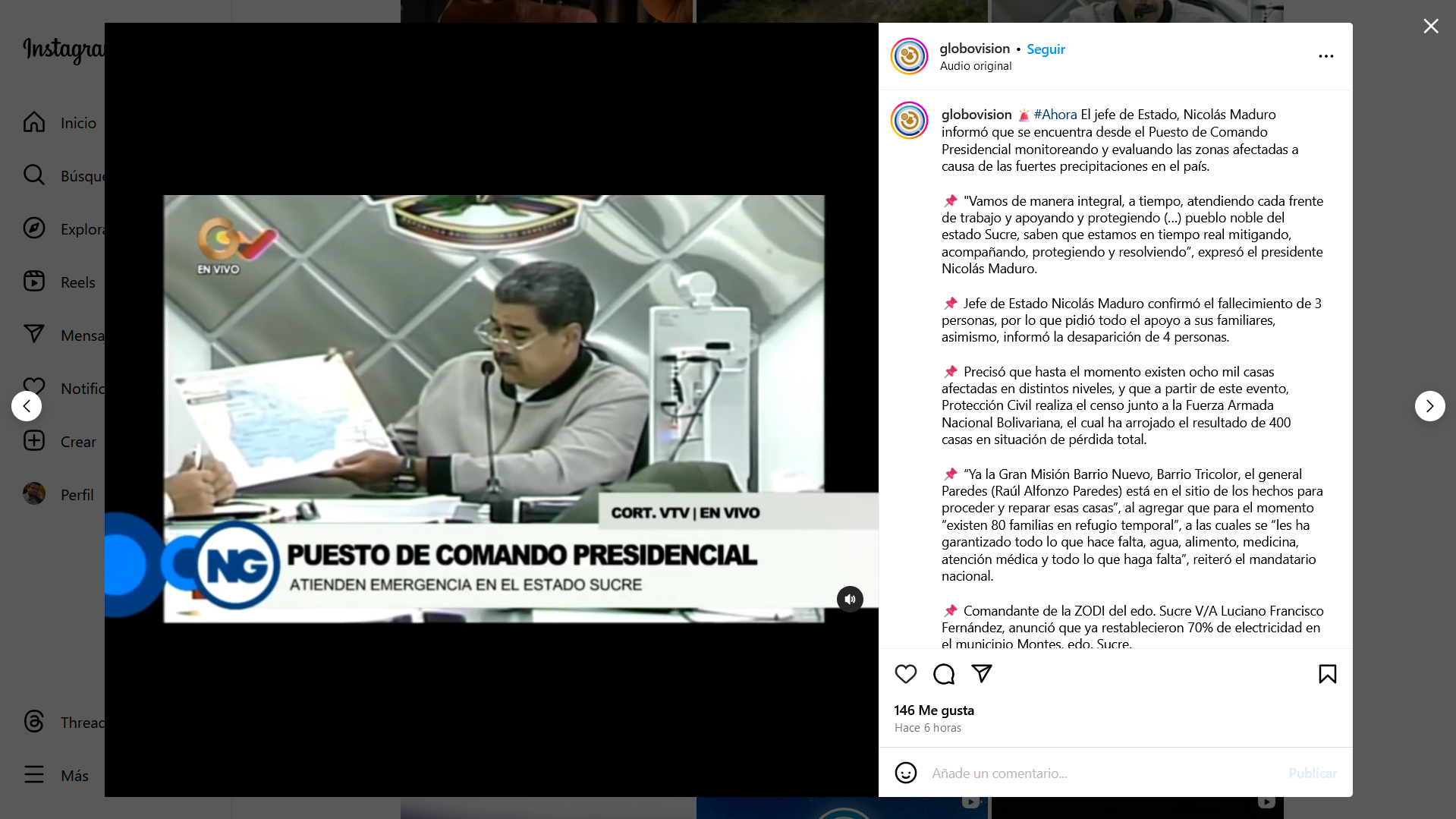 Maduro habla del accidente