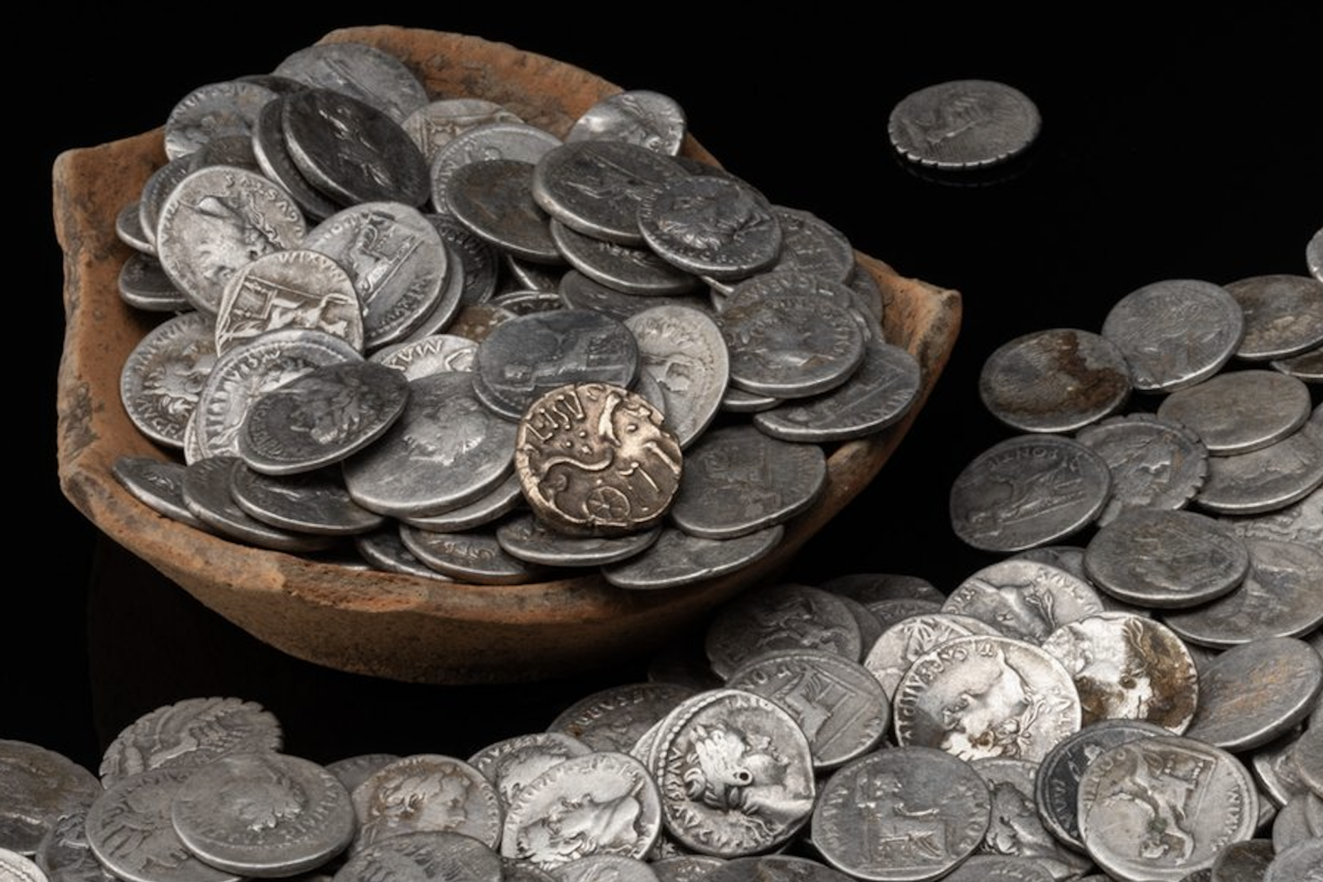 Most of the coins are silver denarii